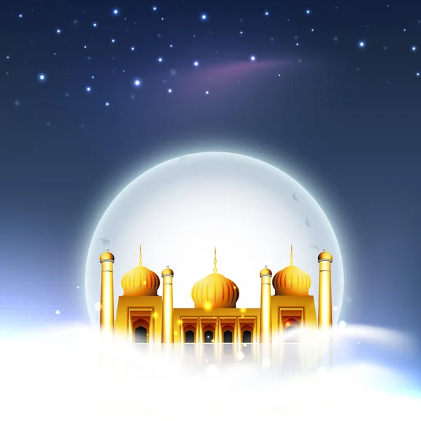 Golden mosque in shiny moon and stars night background for Ramad — Stock Vector