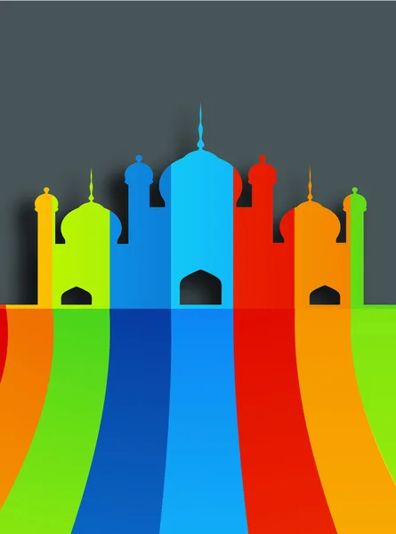 Mosque on colorful stripes background for Ramadan Kareem. — Stock Vector