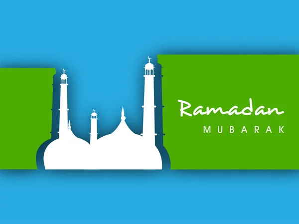 Mezquita sobre fondo azul y verde para Ramadán Kareem . — Vector de stock