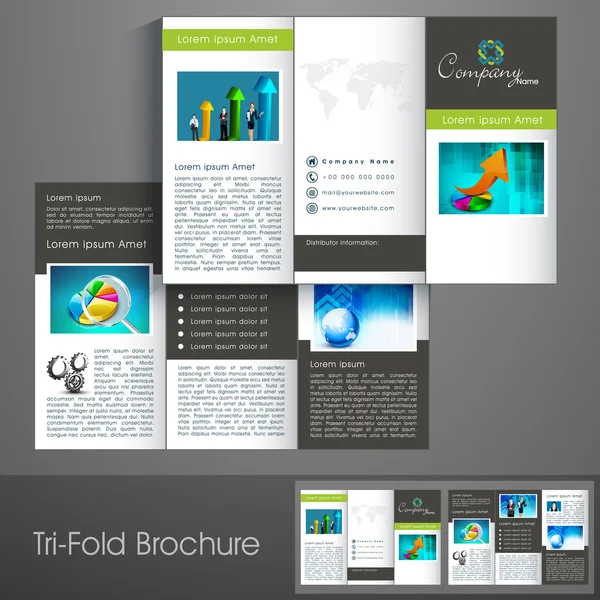 Professional business three fold flyer template, corporate broch — Stock Vector
