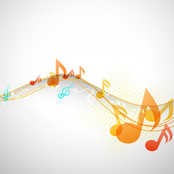 Music wave background with colorful musical notes. — Stock Vector