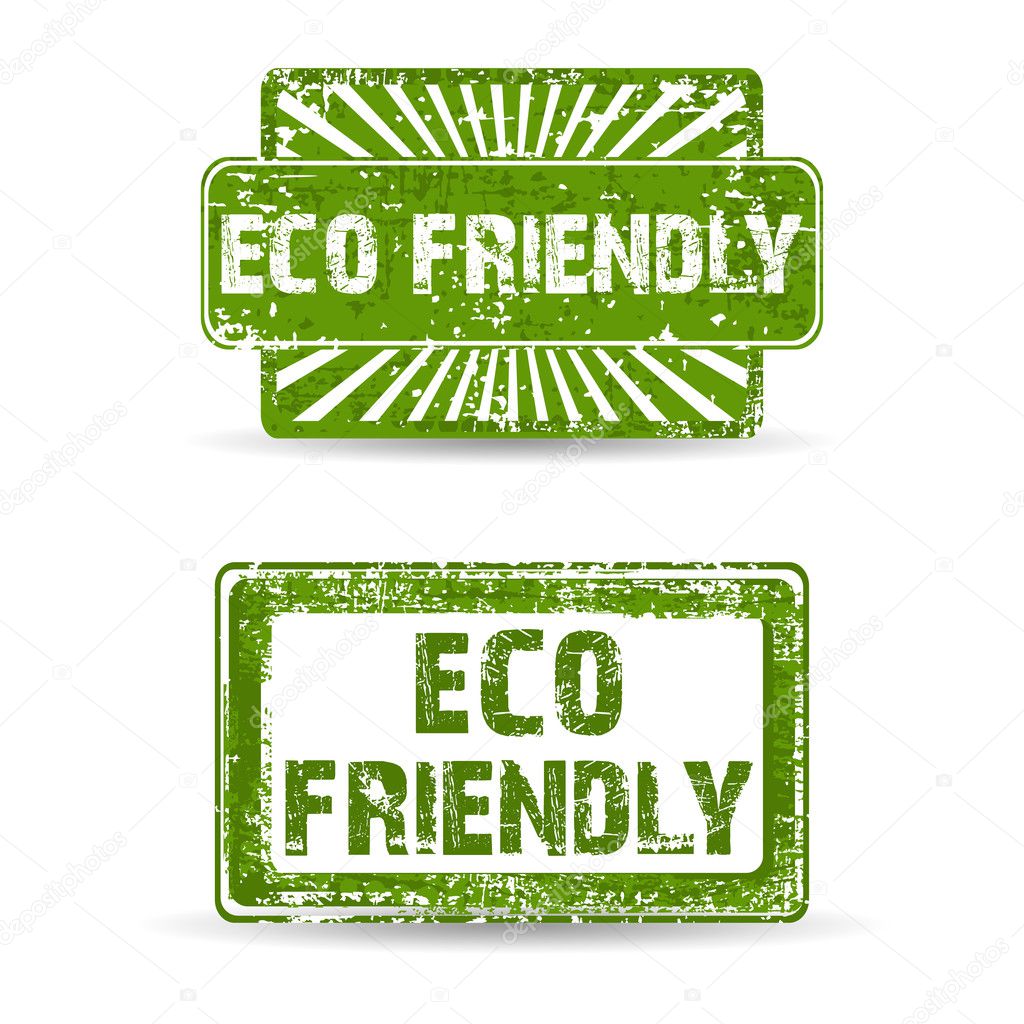 Green rubber stamp with text Eco Friendly natural product icon i