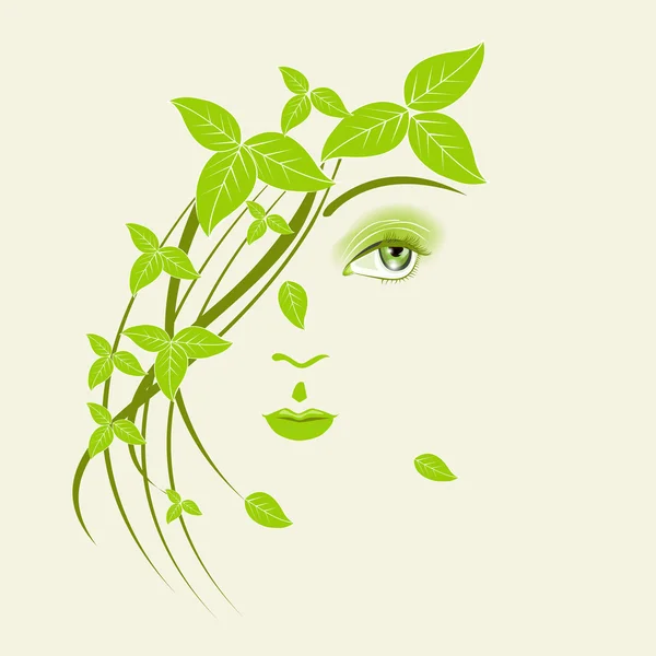 Abstrakte Illustration eines Mädchens mit grünen Blättern. — Stockvektor