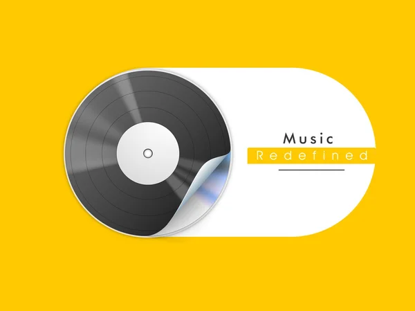 Musical background with vinyl disc on yellow background. — Stock Vector