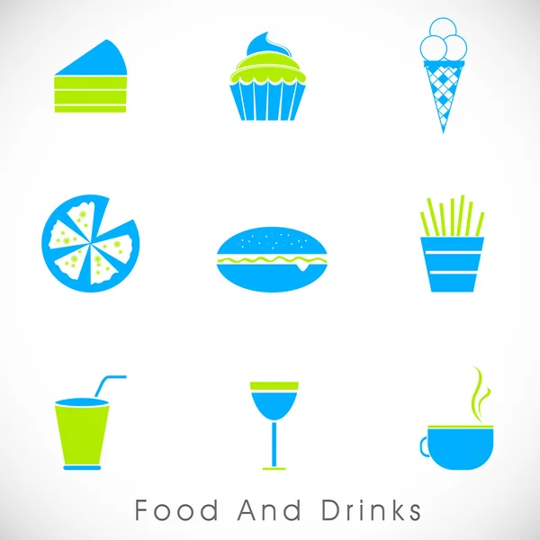 Eten en drinken pictogrammen ingesteld. — Stockvector