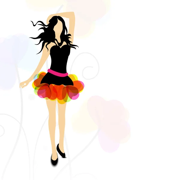 Chica joven moderna sobre fondo decorado floral sin costuras . — Vector de stock