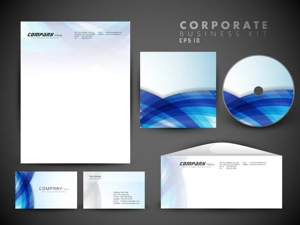 Professional corporate identity kit or business kit with artistic, abstract wave effect for your business includes CD Cover, Business Card, Envelope and Letter Head Designs in EPS 10 format. — Stock Vector