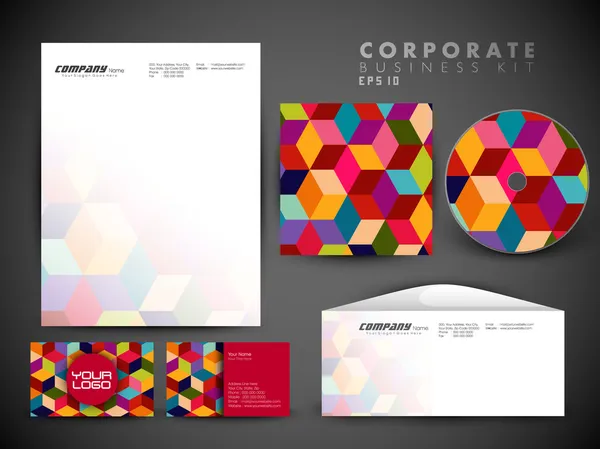 Professionele huisstijl kit of met artistieke, abstracte golf effect voor uw bedrijf voor zakelijke kit bevat cd cover, visitekaartje, envelop en brief hoofd ontwerpen in 10 eps-indeling. — Stockvector