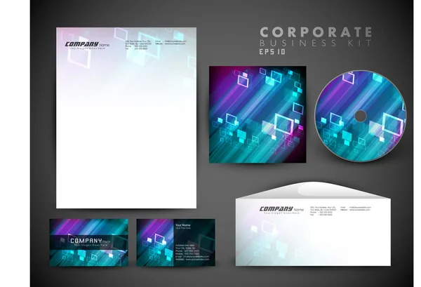 Professionelles Corporate Identity Kit oder Business Kit mit künstlerischem, abstraktem Welleneffekt für Ihr Unternehmen beinhaltet CD-Cover, Visitenkarte, Briefumschlag und Briefkopf-Designs im Format eps 10. — Stockvektor