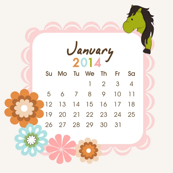 Ano Novo 2014 calendário . — Vetor de Stock