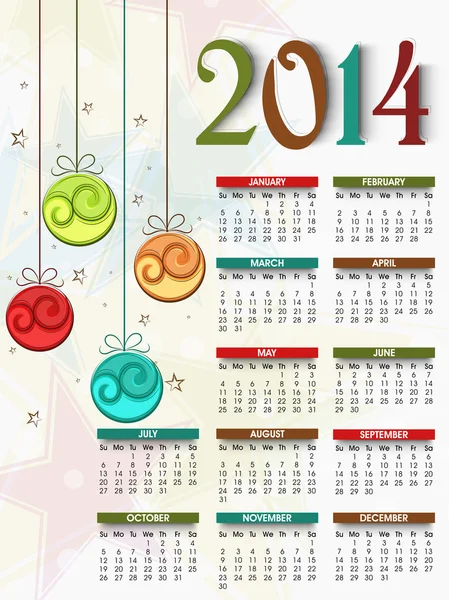 Año Nuevo 2014 calendario . — Vector de stock