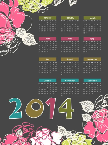 Ano Novo 2014 calendário . — Vetor de Stock