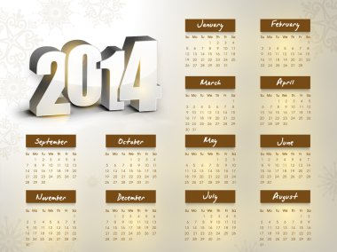 Yeni yıl 2014 takvim.
