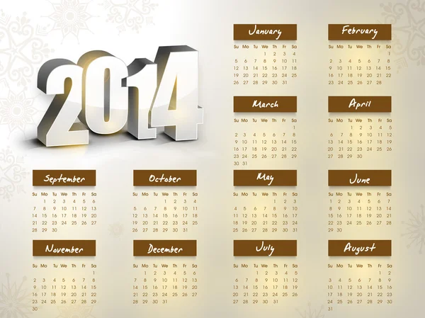 Ano Novo 2014 calendário . —  Vetores de Stock