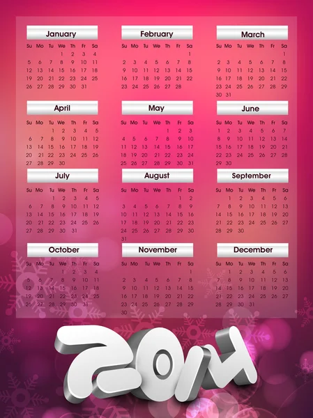 Calendario 2014 di anno nuovo . — Vettoriale Stock