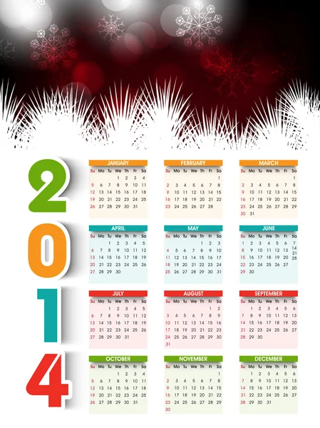 Año Nuevo 2014 calendario . — Archivo Imágenes Vectoriales