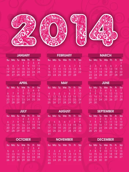 Año Nuevo 2014 calendario . — Vector de stock