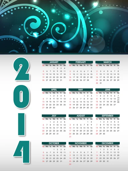 Año Nuevo 2014 calendario . — Vector de stock