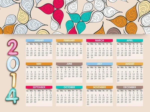 Ano Novo 2014 calendário . — Vetor de Stock