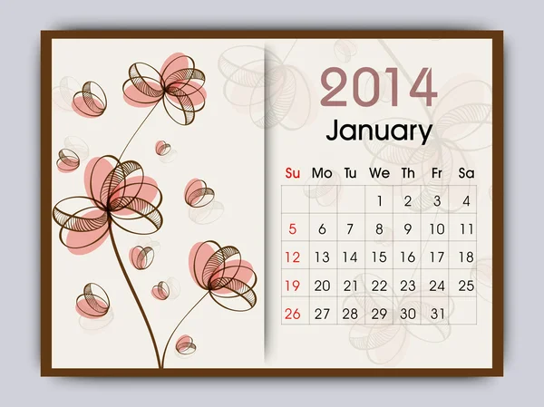 Calendario 2014 di anno nuovo . — Vettoriale Stock