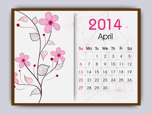 Año Nuevo 2014 calendario . — Vector de stock