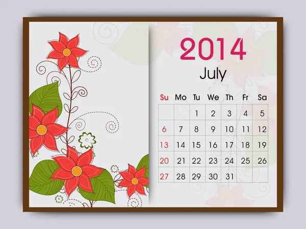 Kalender für das neue Jahr 2014. — Stockvektor