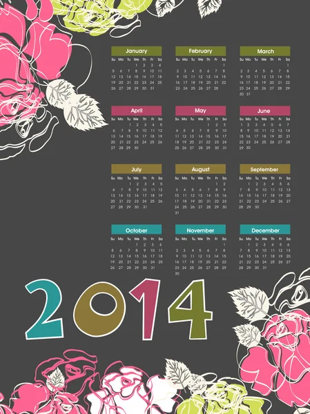 Año Nuevo 2014 calendario . — Vector de stock