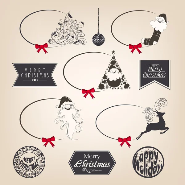 Elementos caligráficos e tipográficos, molduras, rótulos vintage, adesivos ou etiquetas para celebrações de Feliz Natal e Feliz Ano Novo 2014 . — Vetor de Stock