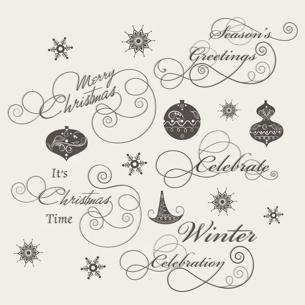 Calligraphic and typographic elements, frames, vintage labels, stickers, or tags for Merry Christmas and Happy New Year 2014 celebrations. — Stock Vector