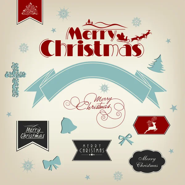 Καλλιγραφικά και τυπογραφικά στοιχεία, πλαίσια, εκλεκτής ποιότητας ετικέτες, αυτοκόλλητα ή ετικέτες για καλά Χριστούγεννα και Ευτυχισμένο το νέο έτος 2014 γιορτές. — Διανυσματικό Αρχείο