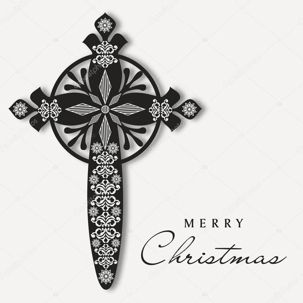 Merry Christmas and Happy New Year 2014 celebration concept with Christian Cross.