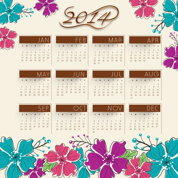 Calendario 2014 di anno nuovo . — Vettoriale Stock