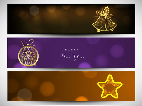 Happy New Year 2014 or Merry Christmas celebration website header or banner set. — Stock Vector