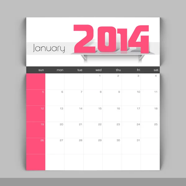 Nieuwe jaar 2014 kalender. — Stockvector