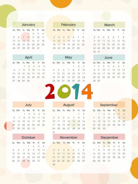 Yeni yıl 2014 takvim.