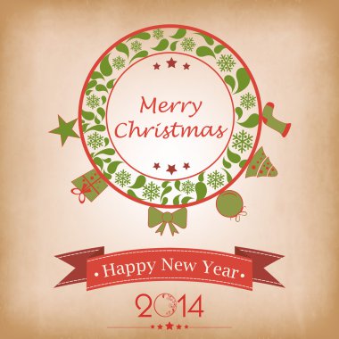 Kaligrafi ve tipografik öğelerin, çerçeveler, vintage etiketleri, çıkartmalar ve neşeli Noel ve mutlu yeni yıl 2014 kutlamaları için etiketleri.