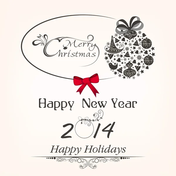 書道とタイポグラフィの要素、フレーム、ヴィンテージ ラベル、ステッカー、または陽気なクリスマスと幸せな新年 2014年のお祝いのタグ. — ストックベクタ