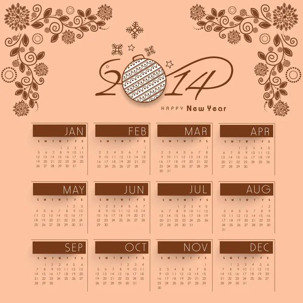 Nouvel An 2014 calendrier . — Image vectorielle