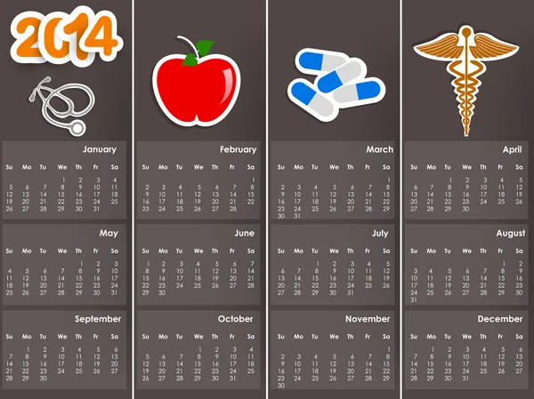 Ano Novo 2014 calendário . —  Vetores de Stock