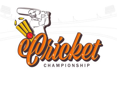 Kriket Şampiyonası Yazı Tipi Yapıştırma Stili Vurucu ve Top Beyazların Stadyumuna Düştü.