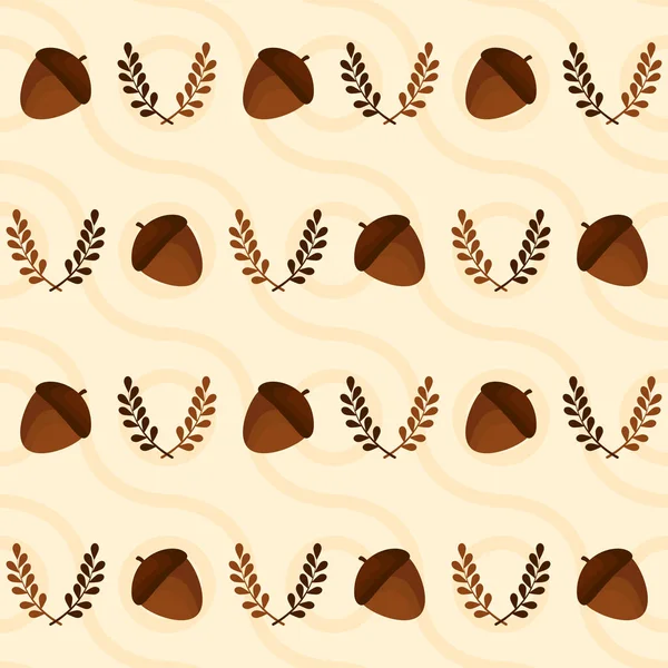 Repeat Less Acorn Leaves Decorated Wavy Pattern Background — Stock Vector