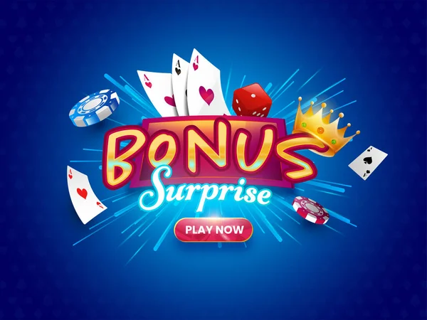 Bonus Surprise Font Realistic Golden Crown Dice Poker Chips Playing — 스톡 벡터