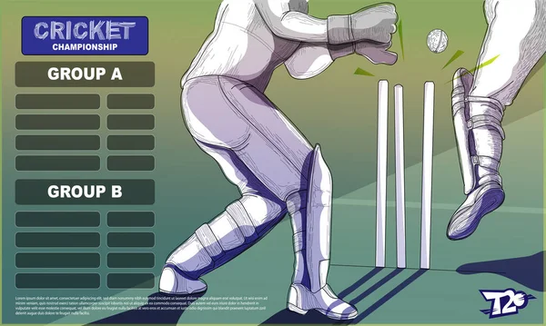 T20 Cricket Championship Group Список Крупним Планом Бетмен Гравець Ілюстрації — стоковий вектор