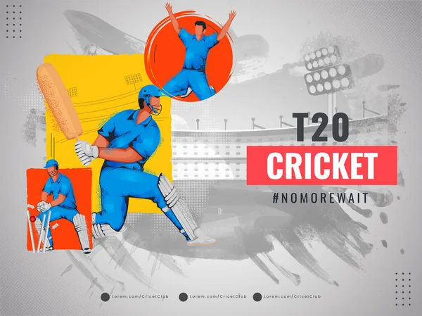 Projeto Cartaz Críquete T20 Com Caráter Dos Jogadores Efeito Ruído —  Vetores de Stock