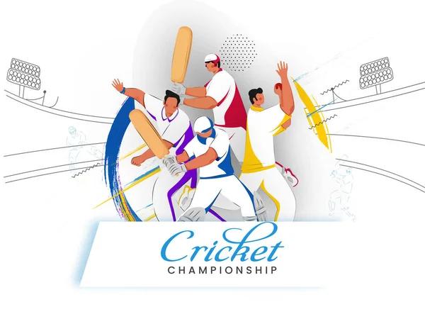 Cricket Championship Koncepció Arctalan Krikett Játékosok Fehér Stadion Háttér — Stock Vector