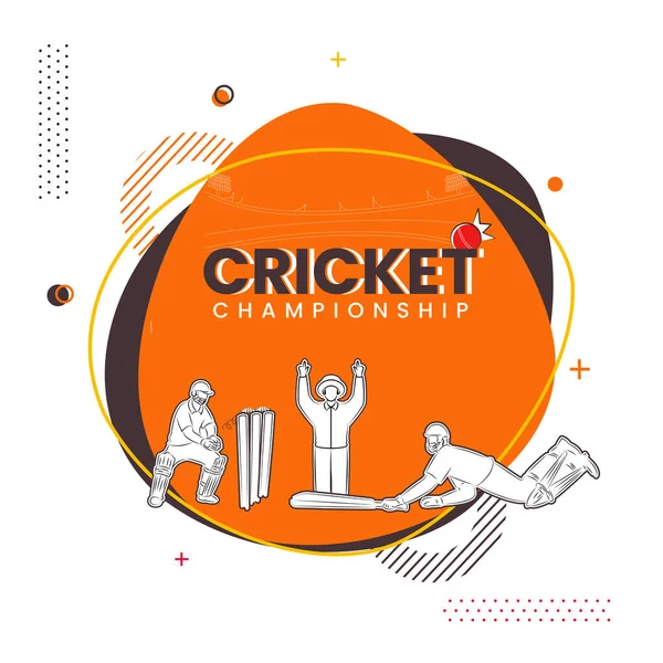 Cricket Championship Poster Design Sticker Style Umpire Signaling Six Run — Stock Vector
