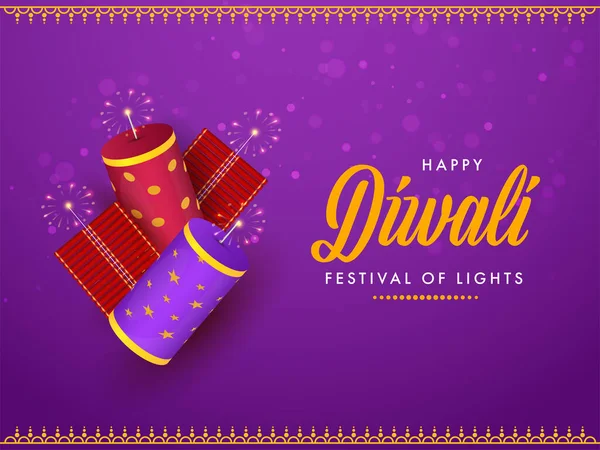 Happy Diwali Festival Lights Konzept Mit Feuerwerkskörpern Auf Lila Bokeh — Stockvektor
