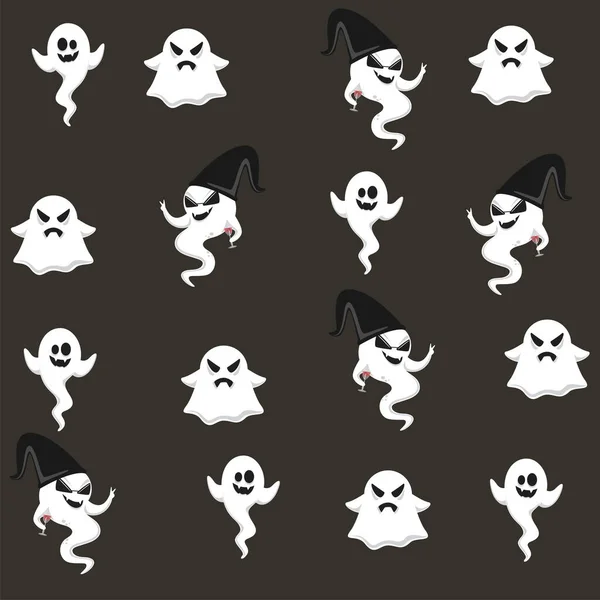 Repeat Less Cartoon Ghosts Pattern Background Black White Color — Stock Vector