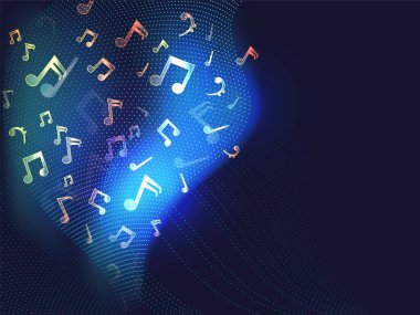 Işık Efekti Müzik Notaları ile Noktalı Dalga Katmanı Arkaplanı.