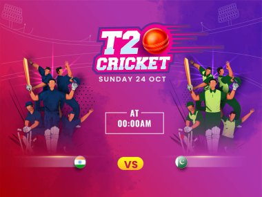 Etiketleme Tarzı T20 Kriket Metni Gerçekçi Top ve Katılımcı Hindistan Takımı Pakistan 'a karşı Soyut Arka plan.